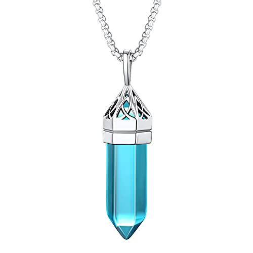 Bestyle Mondstein Kette Edelstein Anhänger Crystal Necklace Sechseckige Kristall-Anhänger Halskette Herren Kette Damen Kristalle Heilsteine Anhänger Edelstahl Silber von Bestyle