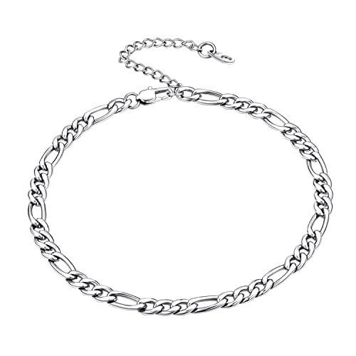 Bestyle Fußkette Basic Figoro Fusskettchen 316L Edelstahl Sommer Accessoire für Frauen Mädchen Ankle Chain breite 5mm Verstellbare 22+5cm Silber von Bestyle