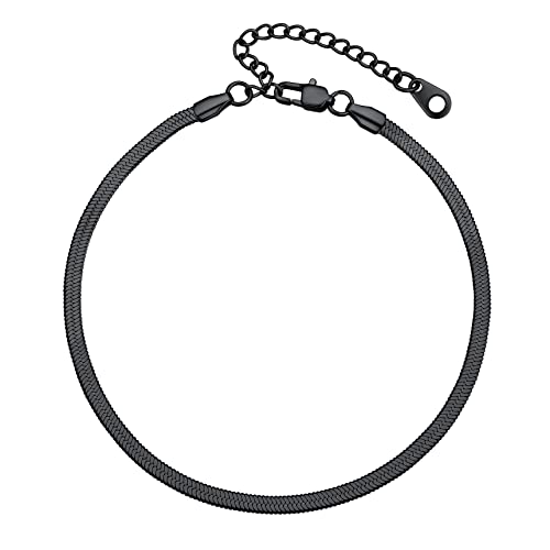 Bestyle Fußkette Basic Schlangenkettchen 316L Edelstahl Sommer Accessoire für Frauen Mädchen Ankle Chain breite 3mm Verstellbare 22+5cm Schwarz von Bestyle