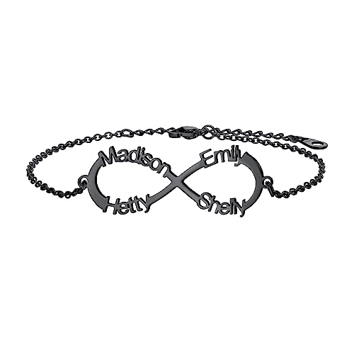 Bestyle Fussketten für Frauen Infinity Fußkettchen Edelstahl Vier Namen Fußkette Mädchen Ankle Chain Personalisierter Fußschmuck Wasserfest Längenverstellbar 22-27cm Schwarz von Bestyle