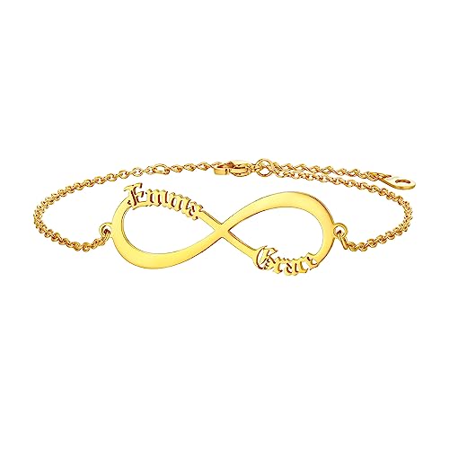 Bestyle Fußketten mit Namen Edelstahl Personalisiertes Namensfußkette Vergoldet Infinity Fußkettchen Damen Ankle Chain Wasserfest Sommer Accessoires Verstellbar 22-27cm von Bestyle