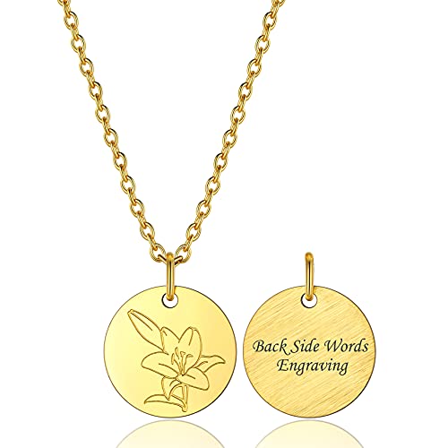 Bestyle Geburtsmonat Blume Halskette Damen Münze Anhänger Versprechen Halskette Mai Lilie Geburtsblumen Schmuck aus 316L Edelstahl mit 45+5cm Rolokette Gold von Bestyle