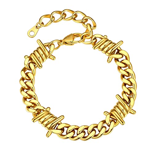 Bestyle Gold Armband Herren Cuban Link Chain Frauen 9mm Dornen Stacheldraht Armkette Cool Männer Junge Punk Short Choker Layering Halskette, kann überlappende Freundschaftsarmband 18+5cm Bestyle Gold Armband Herren Cuban Link Chain Frauen 9mm Dornen Stacheldraht Armkette Cool Männer Junge Punk Short Choker Layering Halskette, kann überlappende Freundschaftsarmband 18+5cm von Bestyle
