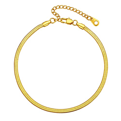 Bestyle Gold Damen Fußkette Schlangekette 3mm breit Fußkettchen Sommer Barfuß Strand Knöchelkette Edelstahl Fußschmuck Verstellbare 22+5cm für Frauen Mädchen von Bestyle