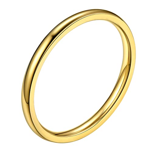 Bestyle Goldring Herren Damen Partnerringe Edelstahl 2mm Verlobungsring Paar Ehering Trauring Freundschaftsringe Ringgröße 64 Geschenk für Geburtstag Weihnachten von Bestyle