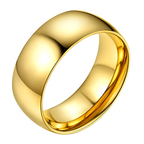 Bestyle Goldring Herren Damen Partnerringe Edelstahl 8mm Verlobungsring Paar Ehering Trauring Freundschaftsringe Ringgröße 62 Geschenk für Geburtstag Weihnachten von Bestyle