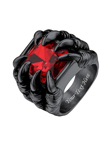 Bestyle Gothic Biker Drachen Ring Edelstahl Herrenring Glas Stein Rot Klassiker Dragon Claw Bandring mit Gravur Geschenke für Männer Geschenk für ihn, Vintage Schwarz, Ringgröße 54 von Bestyle