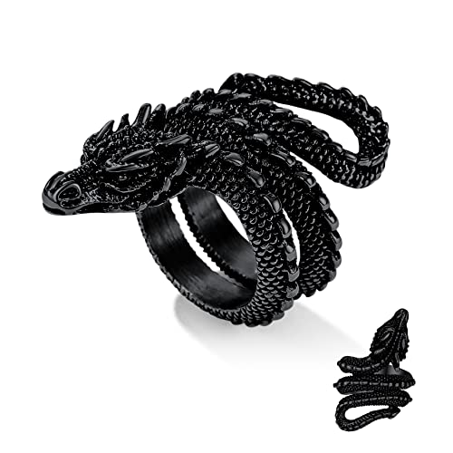 Bestyle Gothic Drachen Ringe Schwarz Geschnitzte Tier Ringe Edelstahl Vintage Fledermaus Knuckle Ringe Punk Fingerring mit Gravur Schmuck für Herren Jungen Frauen Mädchen Schwarz 66.9(21.3) von Bestyle