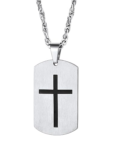 Bestyle Halskette Dog Tag für Männer Jungen Kreuz Anhänger Militär Police Armee Kette Inspirierende Wörter Edelstahl religiöser Modeschmuck, Silber, 60cm von Bestyle