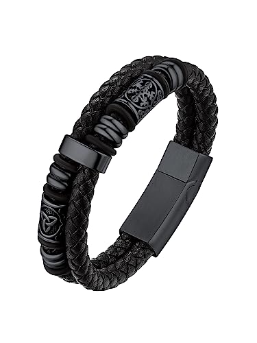 Bestyle Herrenarmbänder Wikinger Armband mit Magnet Verschluss, Kompass Armband, Leder Armbänder Armschmuck Accessoire, Schwarz, Länge 21cm von Bestyle