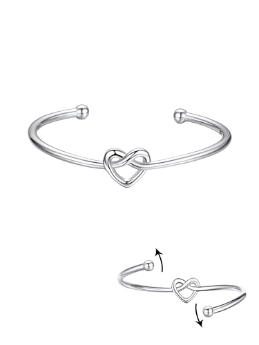 Bestyle Herz Armreif Loveknot Armband Silberarmband Damen Verstellbar Offen Maschette Armbänder Armkette Pärchen Armband Bracelet Armschmuck Accessoire Geschenk für Frauen Mutter Mädchen von Bestyle