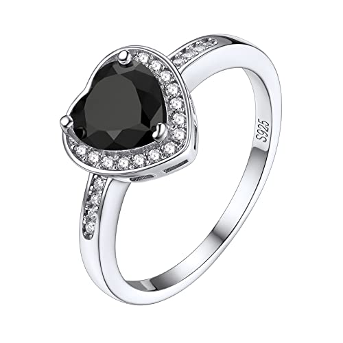 Bestyle Herz Kristall Ewigkeit Ring 925 Sterling Silber Herz Solitärring für Frauen Schwarzer Cubic Zirkonia Verlobungsring für Hochzeit 62 von Bestyle