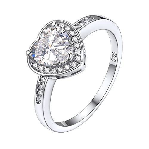 Bestyle Herz Kristall Ewigkeit Ring 925 Sterling Silber Herz Solitärring für Frauen weißer Cubic Zirkonia Verlobungsring für Hochzeit 52 von Bestyle