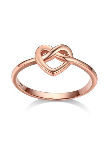 Bestyle Herz Ring Silber 925 Damenring Knotted Heart Fingerring Wickelring Silberring dünner Steck-Ring, Roségold, Ringgröße 49 von Bestyle