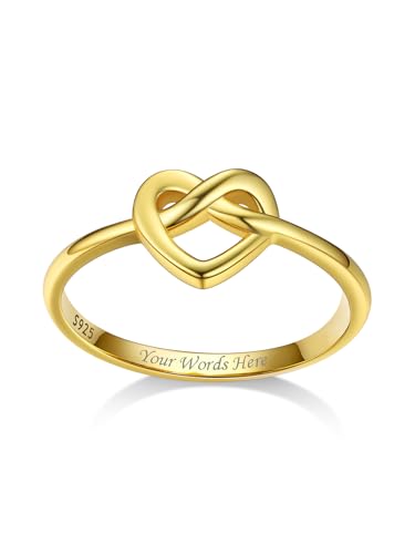 Bestyle Herz Ring Silber 925 Damenring mit Text Gravur Knotted Heart Fingerring Freundschaftsringe Silberring dünner Vorsteckringe, Gold, Ringgröße 62 von Bestyle