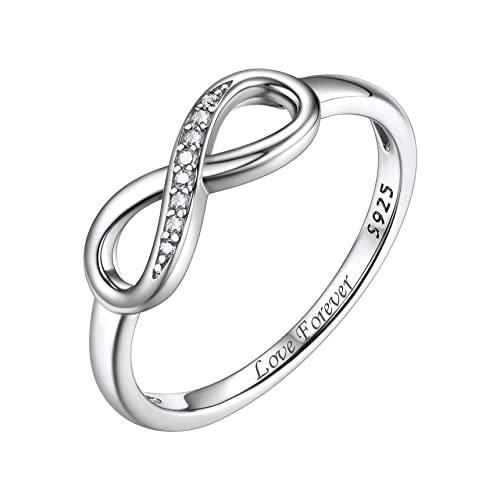 Bestyle Infinity Ring Zirkonia Silberringe Unendlichkeit Ring 925 Sterling Silber Partnerringe Fingerring Vertrauensring Personalisiert Silber US7 von Bestyle