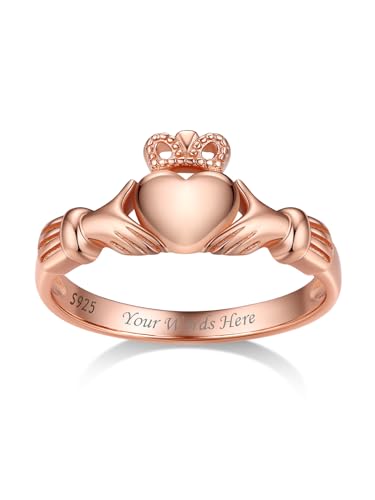 Bestyle Irish Claddagh Ring, Herzring mit Text Gravur, Freundschaftsring VerlorbungsRing Damen, Keltischer Schmuck Accessoire, Personalisierte Geschenke, Roségold, Ringgröße 50 Bestyle Irish Claddagh Ring, Herzring mit Text Gravur, Freundschaftsring VerlorbungsRing Damen, Keltischer Schmuck Accessoire, Personalisierte Geschenke, Roségold, Ringgröße 50 von Bestyle
