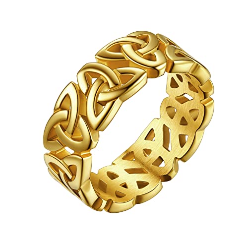 Bestyle Keltisch Trinity Knoten Ring Edelsthal Breiter Damenring zum Geburtstag Valentinstag Weihnachten Verlobungsring Antragsring Trauring Hochzeit Jahrestag Gold 54 von Bestyle