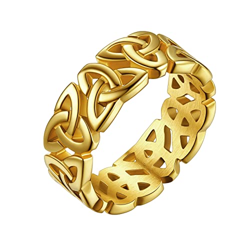 Bestyle Keltisch Trinität Knoten Ring Edelsthal Breiter Damenring zum Geburtstag Valentinstag Weihnachten Verlobungsring Antragsring Trauring Hochzeit Jahrestag Gold 57 von Bestyle