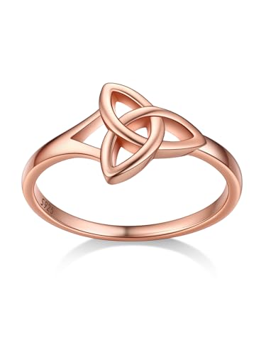 Bestyle Keltisch Trinity Knoten Ring Sterling Silber S925 Einfache Triquetra Fingerring Partnerring Liebesring Keltischer Schmuck für Frauen Mädchen Paar, Roségold, Ringgröße 52 von Bestyle