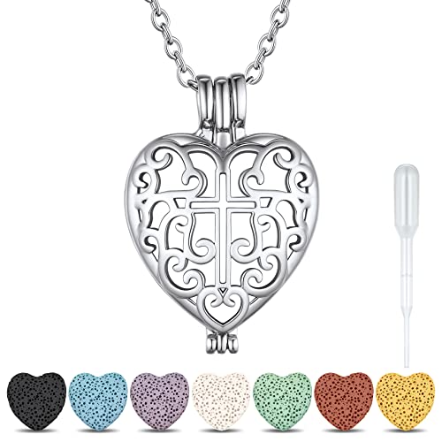 Bestyle Keltisches Kreuz Anhänger Parfüm Kette Aromatherapie Ätherische Öle Diffusor Halskette Anhänger Hollow Hohl Floating Medaillon Locket Anhänger mit 7 Baumwolle Scheibe von Bestyle