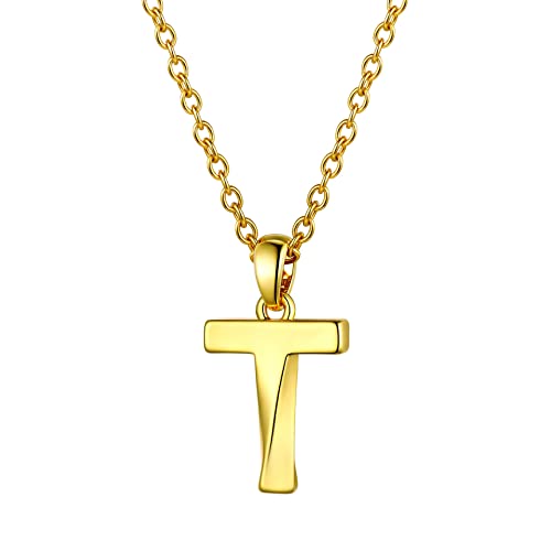 Bestyle Anhänger Kette Damen Edelstahl Buchstaben Halskette 18k vergoldet Necklace Women Goldkette Modeschmuck für Frauen Mädchen Kind buchstabe t von Bestyle