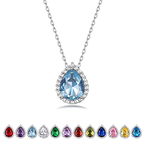 Bestyle Kristall Anhänger Silber 925 blau Tropfen Edelstein Kette Zirkonia Halskette Solitaire März Geburtsstein Schmuck Geburtstag Geschenk für Frauen von Bestyle