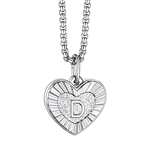 Bestyle Kette Damen Initialen Herz Anhänger Lette Necklace Anfangsbuchstaben Halskette mit Buchstabe D aus Edelstahl Silber von Bestyle