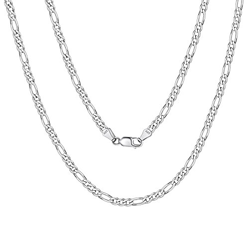 Bestyle Kette Damen Silber 925 Glieder Link Gliederkette 3mm Breit 51cm lang Klassische Figaro Kette ohne Anhänger Geschenke für Männer von Bestyle