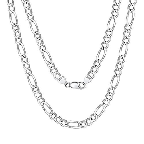 Bestyle Kette Damen Silber 925 Glieder Link Gliederkette 5mm Breit 51cm lang Klassische Figaro Kette ohne Anhänger Geschenke für Männer von Bestyle