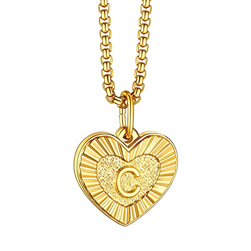 Bestyle Kette Damen mit Buchstabe C Initialen Herz Anhänger Lette Necklace Anfangsbuchstaben Halskette aus Edelstahl Gold von Bestyle