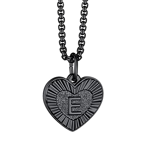 Bestyle Kette Damen mit Buchstabe E Initialen Herz Anhänger Lette Necklace Anfangsbuchstaben Halskette aus Edelstahl Schwarz von Bestyle