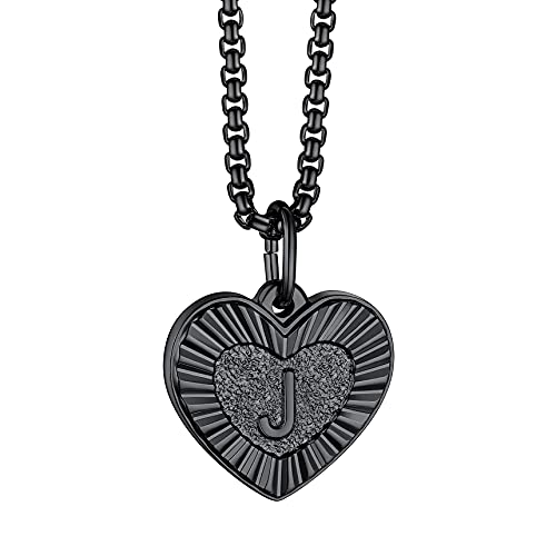 Bestyle Kette Damen mit Buchstabe J Initialen Herz Anhänger Lette Necklace Anfangsbuchstaben Halskette aus Edelstahl Schwarz von Bestyle