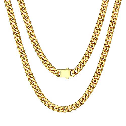 Bestyle Kette Herren Edelstahl Goldkette 5mm Hip Hop Punk Choker Miami Cuban Link Chain Kettenlänge 55cm für Damen Jungen Rapper von Bestyle