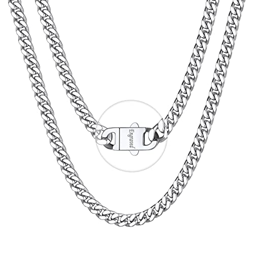 Bestyle Kette Herren Edelstahl Panzerkette 5mm Kubanische Gliederkette Hip Hop Silberkette mit Gravur personalisierter Schmuck für Männer Frauen Jungen Rapper Kettenlänge 45cm von Bestyle