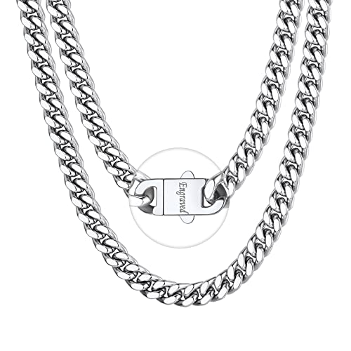 Bestyle Kette Herren Edelstahl Panzerkette 9mm Kubanische Gliederkette Hip Hop Silberkette mit Gravur personalisierter Schmuck für Männer Frauen Jungen Rapper Kettenlänge 55cm von Bestyle