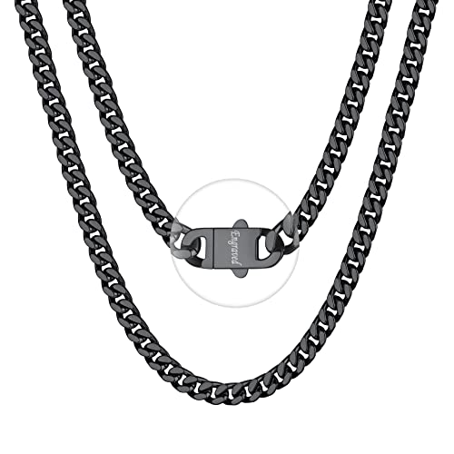 Bestyle Kette Herren Edelstahl Schwarz 5mm feine Panzerkette mit Gravur Maiami Kubanische Gliederkette Personalisiertes Geschenk für Teenager Jungs Rapper Länge 45cm von Bestyle