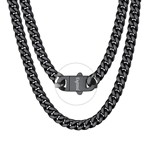 Bestyle Kette Herren Edelstahl Schwarz 9mm feine Panzerkette mit Gravur Maiami Kubanische Gliederkette Personalisiertes Geschenk für Teenager Jungs Rapper Länge 55cm von Bestyle