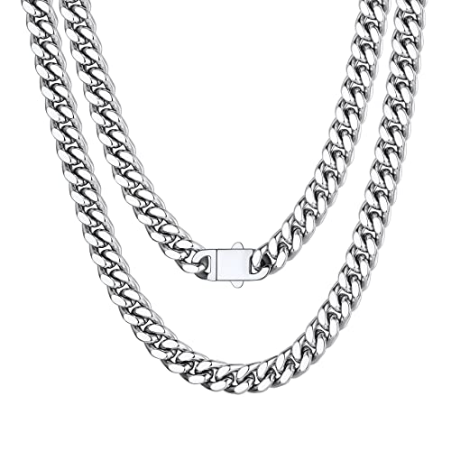 Bestyle Kette Männer 9mm Gliederkette Herren Edelstahl Cuban Links Chain Silber Panzerkette Hip Hop Schmuck Kettenlänge 71cm von Bestyle