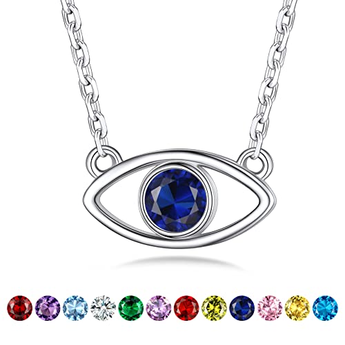 Bestyle Kette für Damen 925 Sterling Silber Evil Eye Anhänger mit Geburststein September Nazar Auge Halskette Kettenlänge 40-45cm von Bestyle