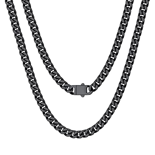 Bestyle Kette Herren Edelstahl Panzerkette 5mm Kubanische Gliederkette Halskette Schwarz Hip Hop Schmuck für Männer Frauen Jungen Kettenlänge 45cm von Bestyle