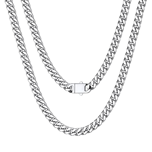 Bestyle Kette Herren Edelstahl Panzerkette 5mm Kubanische Gliederkette Hip Hop Silberkette Schmuck für Männer Frauen Jungen Kettenlänge 45cm von Bestyle