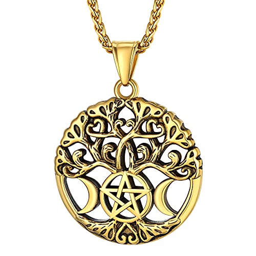 Bestyle Kette für Herrn Lebensbaum Anhänger Dreifach Mond Halskette Winnikaka Pentagramm Schmuck | Gold von Bestyle