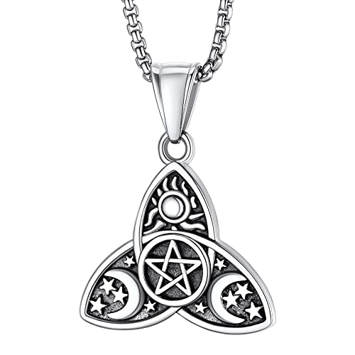 Bestyle Dreifach Mond Halskette Triple Moon Göttin Anhänger Ketten für Damen Herren Hexagramm Kette Herren Amulett Wiccan Schmuck | Silber von Bestyle