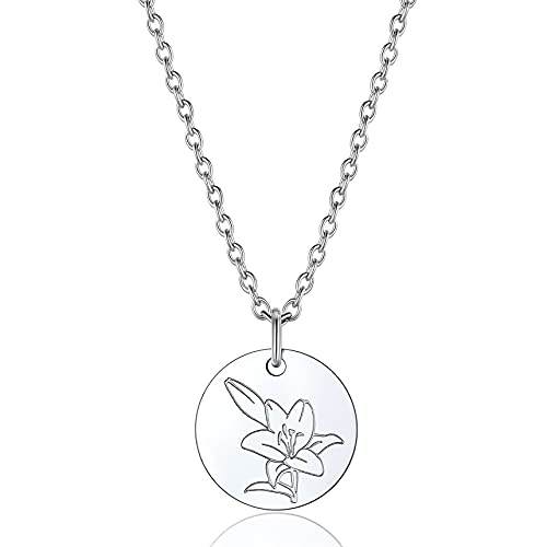 Bestyle Ketten für Damen Geburtsblumen Halskette aus Edelstahl Trendiger Rundanhänger mit Blume Lilie Mai Geburtsmonat Silberkette Bestyle Ketten für Damen Geburtsblumen Halskette aus Edelstahl Trendiger Rundanhänger mit Blume Lilie Mai Geburtsmonat Silberkette von Bestyle