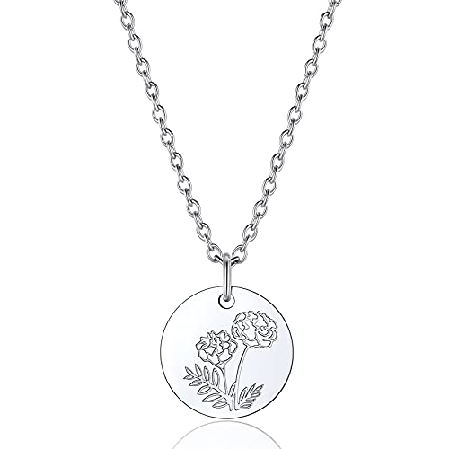 Bestyle Ketten für Damen Geburtsblumen Halskette aus Edelstahl Trendiger Rundanhänger mit Blume Ringelblume Oktober Geburtsmonat Silberkette Bestyle Ketten für Damen Geburtsblumen Halskette aus Edelstahl Trendiger Rundanhänger mit Blume Ringelblume Oktober Geburtsmonat Silberkette von Bestyle