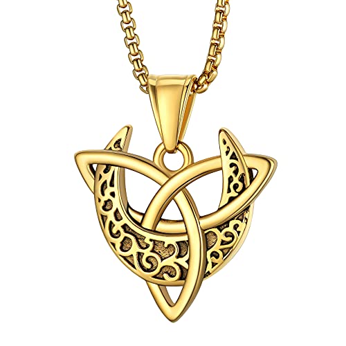 Bestyle Ketten für Damen Herren Edelstahl Halbmond Viel Glück Irisch Wikinger Halskette Dreifach Mond Gottheit Schmuck | Gold von Bestyle