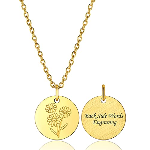 Bestyle Ketten für Damen Personalisierte Blumenanhänger Gänseblümchen aus Edelstahl April Geburtsblume Halskette mit Gravur Gold von Bestyle