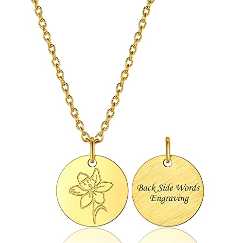 Bestyle Ketten für Damen Personalisierte Blumenanhänger Narzisse aus Edelstahl Dezember Geburtsblume Halskette mit Gravur Gold von Bestyle