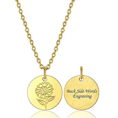 Bestyle Ketten für Damen Personalisierte Blumenanhänger Sonnenblume aus Edelstahl Geburtsblume Halskette mit Gravur Gold von Bestyle